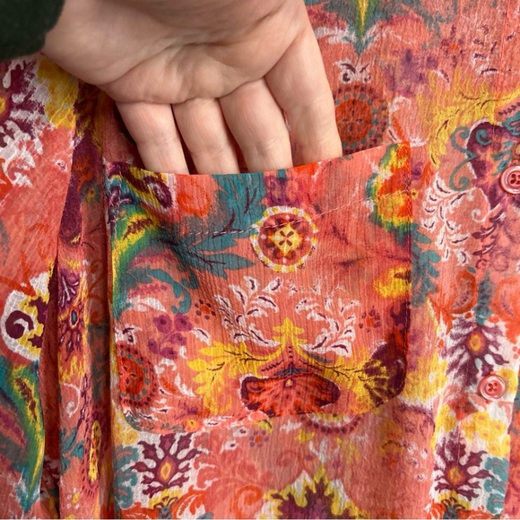 JESSICA LONDON Women’s 16W Long Tunic Colorful SHEER Roll Tab‎  Button Topper - Picture 6 of 15